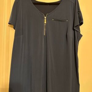 Roz & Ali Navy Zipper Accent Blouse